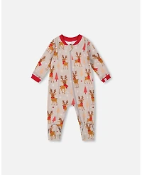 Deux par Baby Boy One-Piece Cotton Pajama Beige Reindeer Print