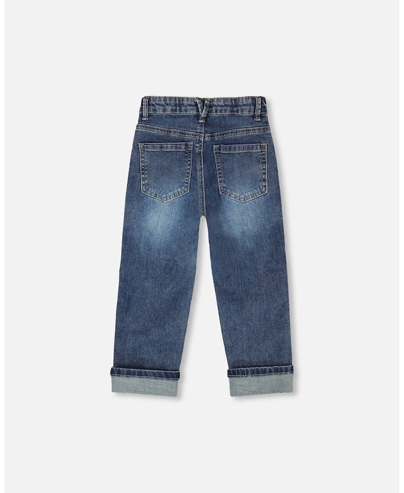 Deux par Toddler Boys Stretch Jeans Dark Blue with Rolled Cuffs - Toddler|Child
