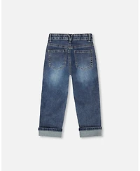 Deux par Toddler Boys Stretch Jeans Dark Blue with Rolled Cuffs - Toddler|Child