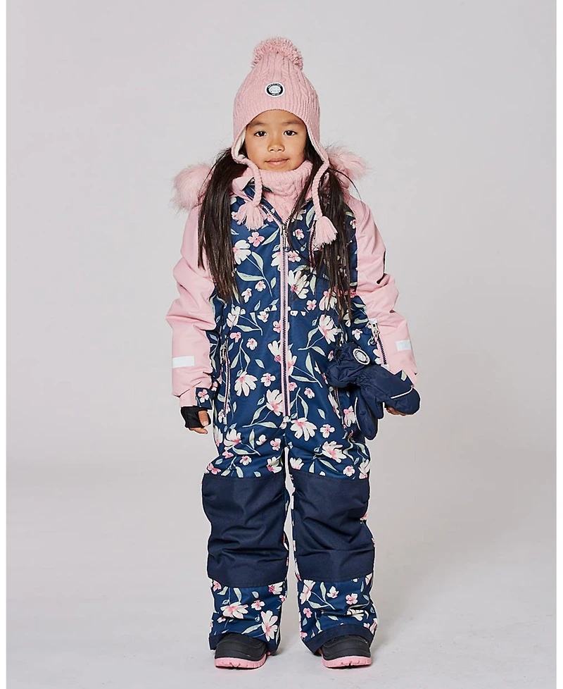 Deux par Big Girls One-Piece Play Snowsuit Navy Flower Print