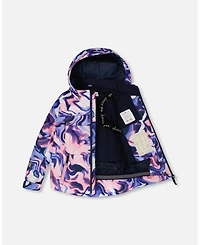 Deux par Girl Two-Piece Teknik Snowsuit Pink and Blue Marble