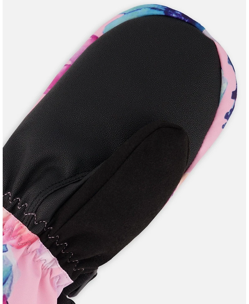 Deux par Girl Winter Mittens Teknik Pink Watercolor Flower Print