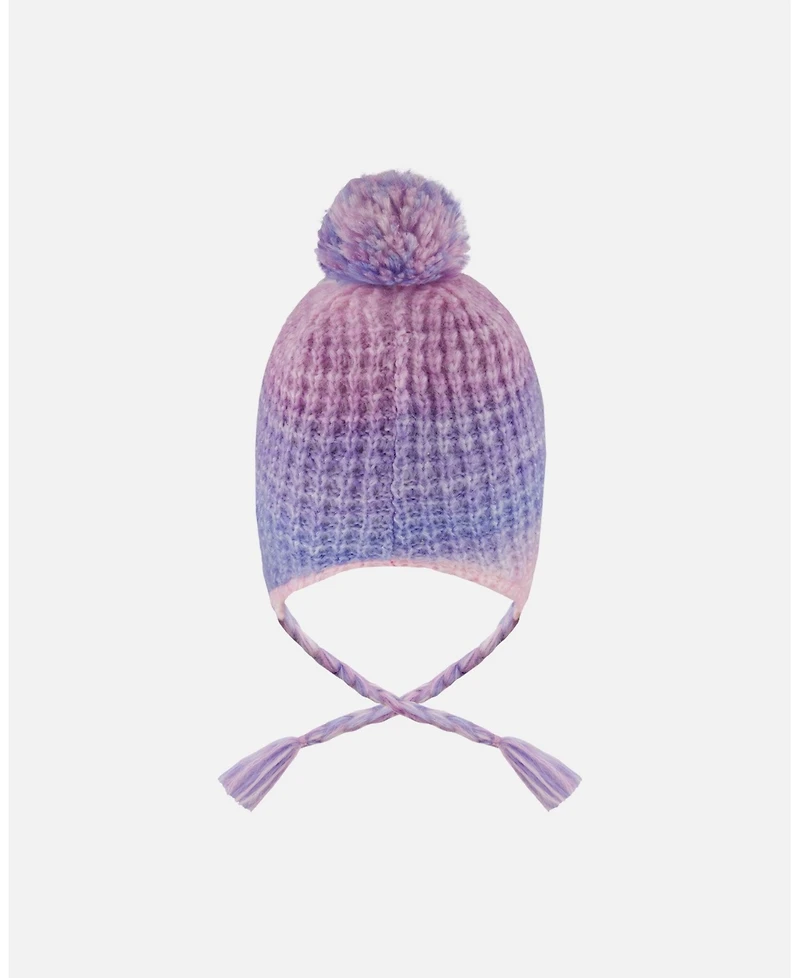 Deux par Girl Lined Peruvian Knit Pompom Hat Blue, Purple and Pink - Toddler|Child