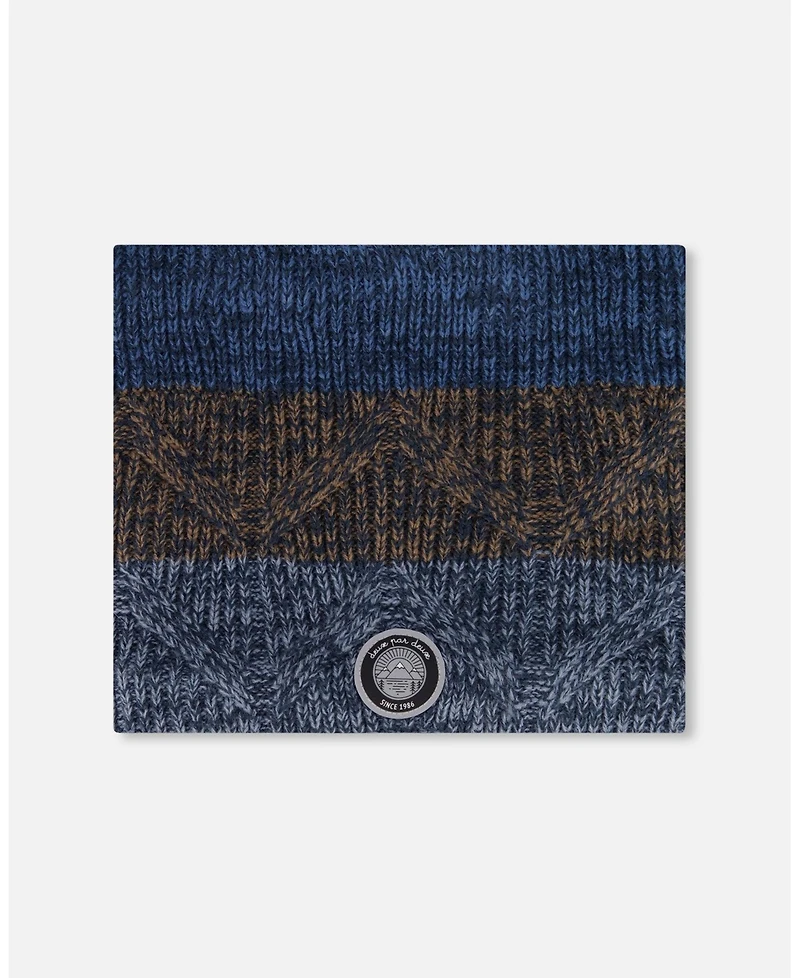 Deux par Boy Lined Knit Neckwarmer Taupe and Navy - Toddler|Child
