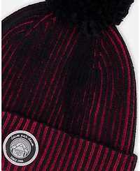 Deux par Boy Lined Knit Pompom Hat Red and Black - Toddler|Child