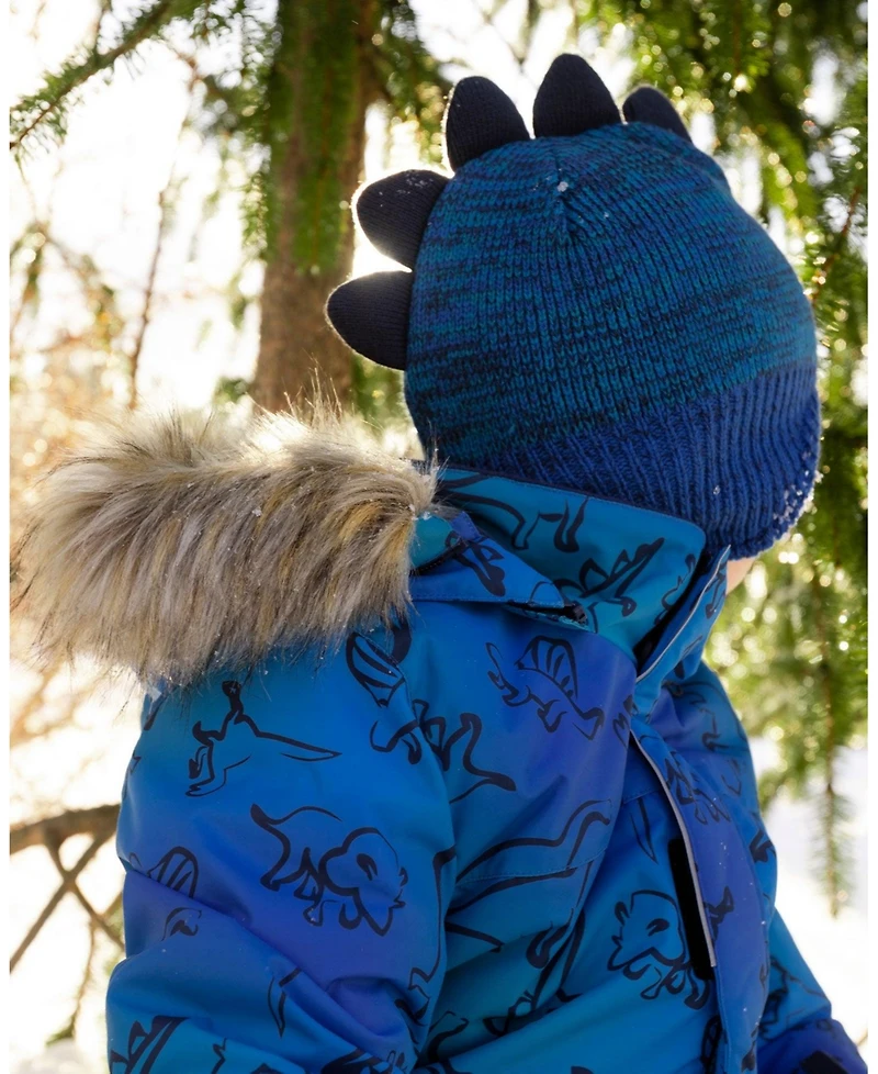 Deux par Boy Lined Dino Peruvian Knit Winter Hat with Pompom Blue - Toddler|Child
