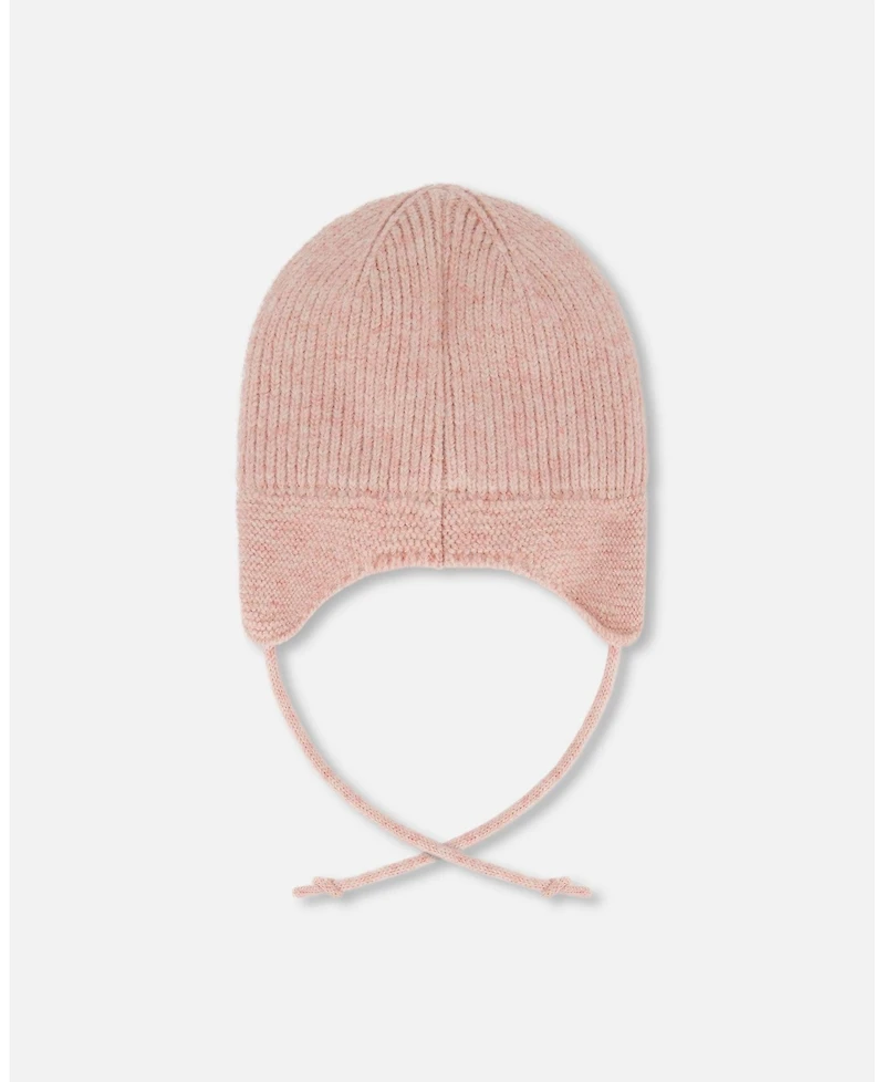 Deux par Baby Girl Lined Knit Hat with Ears and Strings Dusty Pink - Baby|Toddler