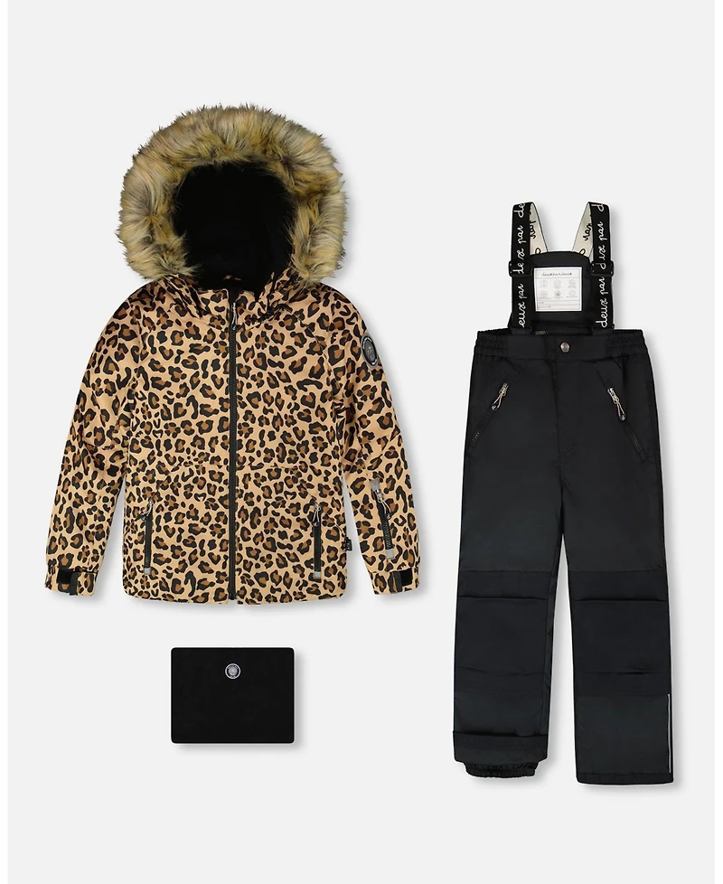 Deux par Toddler Girls Two-Piece Play Snowsuit with Animal Print Jacket Black - Toddler|Child