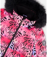 Deux par Girl Two-Piece Play Snowsuit with Multicolor Print Jacket and Solid Pant Black - Child