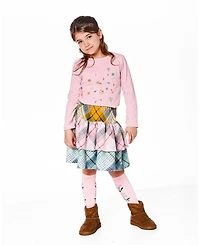 Deux par Big Girls Two-Tiered Flannel Skirt Green Pink and Yellow