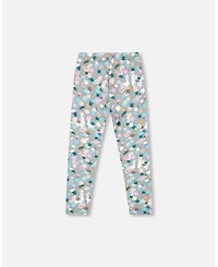 Deux par Big Girls Cotton Leggings Blue Llama Print
