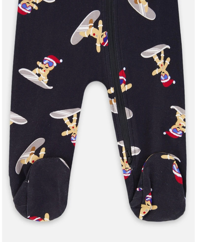 Deux par Baby Boy One-Piece Cotton Pajama Black Cookie Print