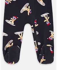 Deux par Baby Boy One-Piece Cotton Pajama Black Cookie Print