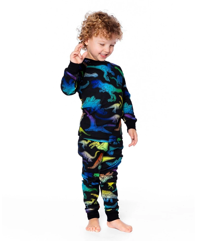 Deux par Boy Two-Piece Cotton Pajama Set Black Dinosaur Print