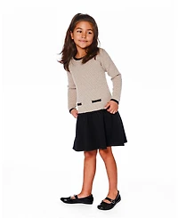 Deux par Girl Long Sleeve Knit Sweater Dress Black and Beige