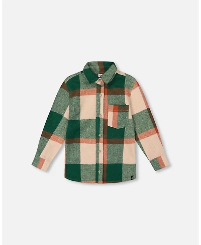 Deux par Boy Long Sleeve Yarn Dyed Plaid Shirt Green and Orange