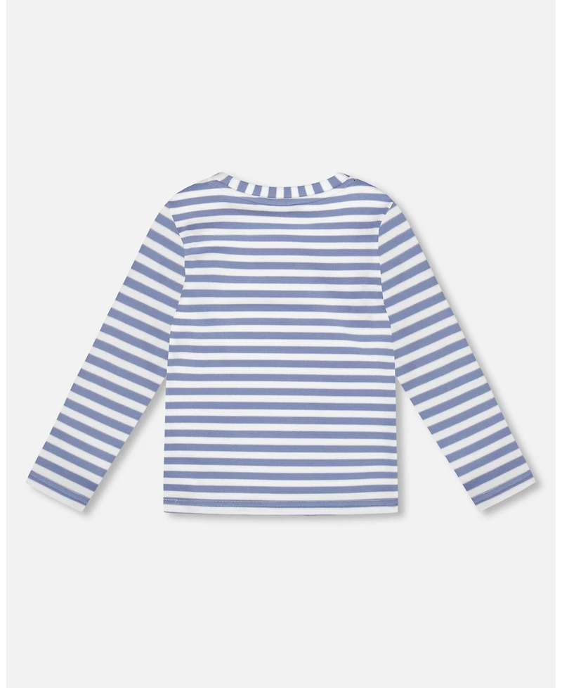 Deux par Baby Boy Super Soft Long Sleeve Striped Jersey T-Shirt Light Blue