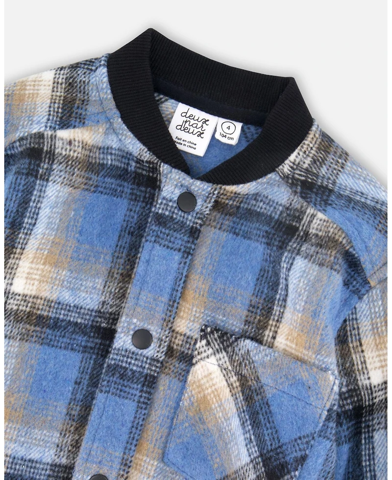 Deux par Boy Long Sleeve Brushed Plaid Button Down Shirt Avec Rib Collar