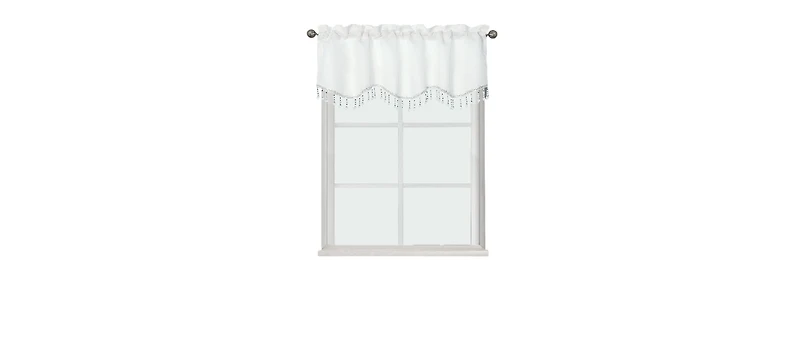 Kate Aurora Luxurious Solid Colored Scalloped Rod Pocket Window Valance With Crystal Beaded Trim
