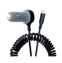 Ventev 27W Ultrafast Dual Car Charger with Apple Lightning Connected Travel Cable-Gray