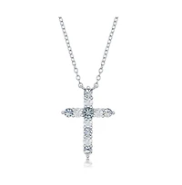 Sterling Silver, Birthstone Cross Cz Necklace