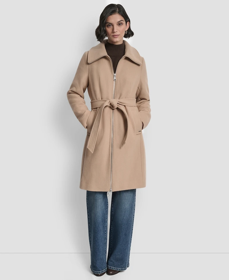 Dkny Petite Belted Zip Front Coat
