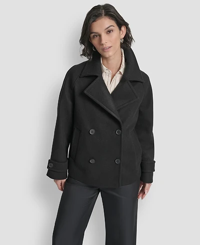 Dkny Petite Short Double Breasted Collared Coat