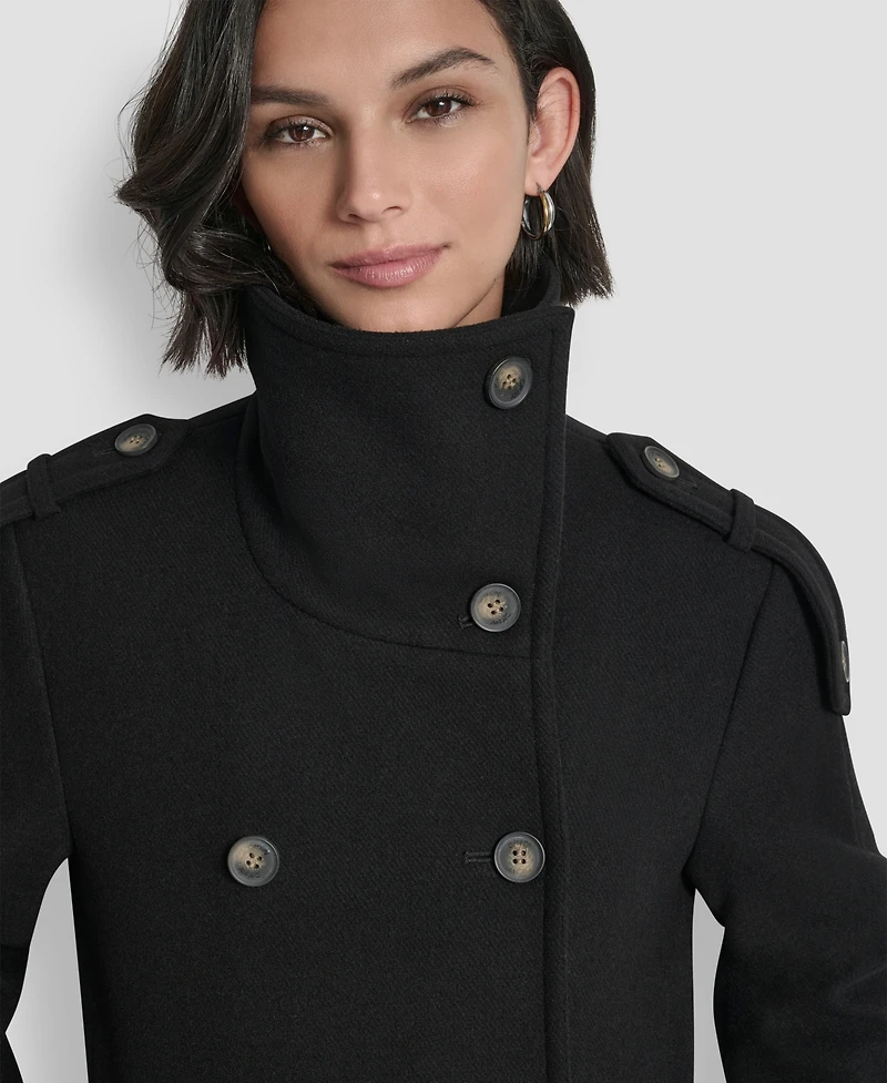 Dkny Women's Double-Breasted Funnel Neck Military Coat