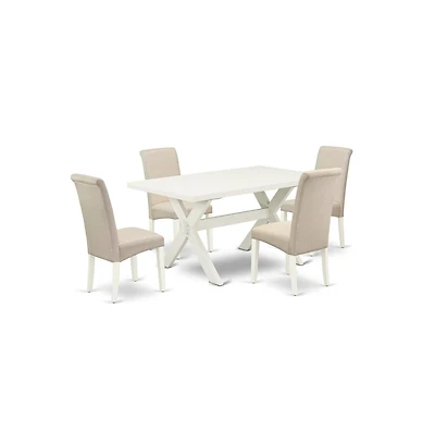 East West Furniture 5-Piece Modern Dining Table Set an Excellent Linen White Kitchen Rectangular Table Top and 4 Stunning Linen Fabric Dining Chairs w