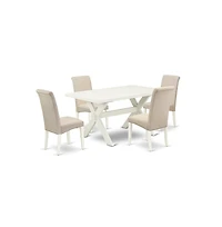 East West Furniture 5-Piece Modern Dining Table Set an Excellent Linen White Kitchen Rectangular Table Top and 4 Stunning Linen Fabric Dining Chairs w