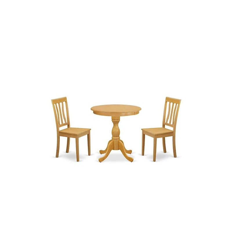 East West Furniture 3-Pc Modern Dining Room Set - 2 Dining Room Chairs and 1 Dining Room Table (Oak Finish)