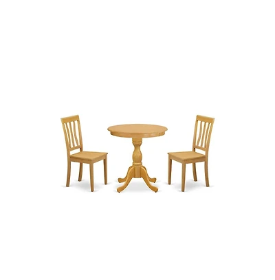East West Furniture 3-Pc Modern Dining Room Set - 2 Dining Room Chairs and 1 Dining Room Table (Oak Finish)