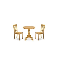 East West Furniture 3-Pc Modern Dining Room Set - 2 Dining Room Chairs and 1 Dining Room Table (Oak Finish)