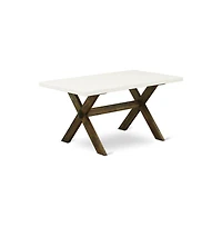 East West Furniture 5Pc Dining Table set Includes a Dining Room Table and 4 Parsons Dining Room Chairs with Blue Color Linen Fabric, Distressed Jacobe