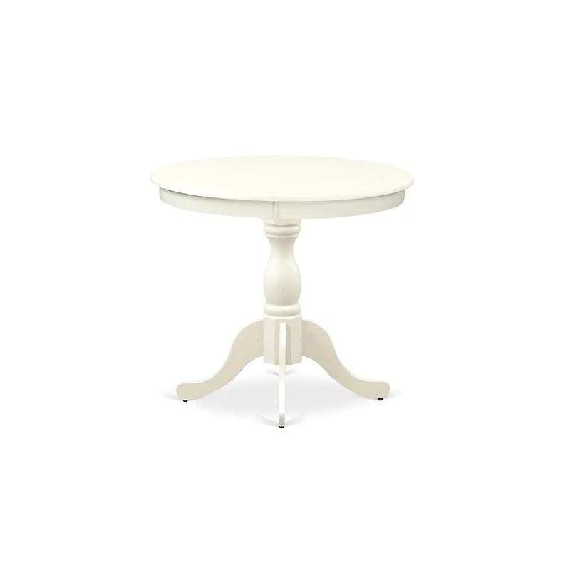 East West Furniture 3 Pc Kitchen Table Set - 1 Pedestal Table and 2 Light Beige Parson Chairs - Linen White Finish