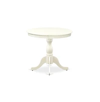 East West Furniture 3 Pc Kitchen Table Set - 1 Pedestal Table and 2 Light Beige Parson Chairs - Linen White Finish
