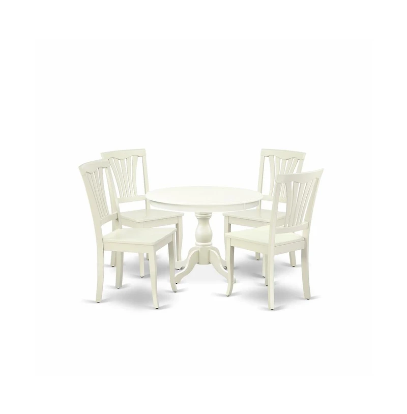 East West Furniture 5 Piece Dining Table Set - Linen White Dining Room Table and 4 Linen White Wooden Dining Chairs with Slatted Back