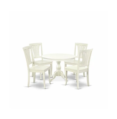 East West Furniture 5 Piece Dining Table Set - Linen White Dining Room Table and 4 Linen White Wooden Dining Chairs with Slatted Back