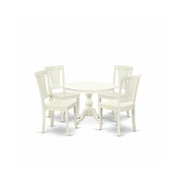 East West Furniture 5 Piece Dining Table Set - Linen White Dining Room Table and 4 Linen White Wooden Dining Chairs with Slatted Back