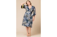 Kiyonna Plus Gemini Wrap Dress with Contrast Lined Sleeves