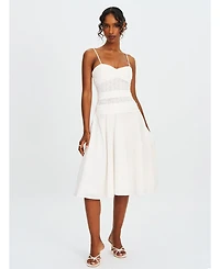 Miss Circle Women's Maelis White Eyelet Drop Waist Cotton Midi Dress