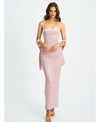 Miss Circle Women Raizel Pink Beaded Sequin Bodycon Gown with Scarf