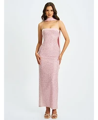 Miss Circle Women Raizel Pink Beaded Sequin Bodycon Gown with Scarf