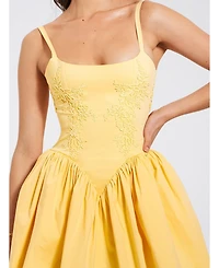 Miss Circle Women's Kadi Yellow Cotton Drop Waist Corset Mini Dress