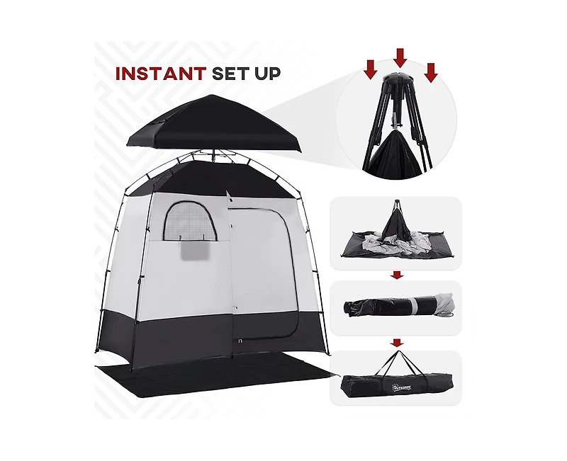 Outsunny Two Room Pop Up Shower Tent w/ Shower Bag, Floor & Carry Bag