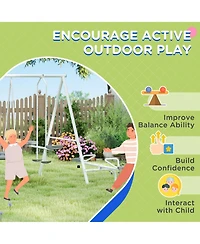 Outsunny 4-in-1 Kids Metal Swing Set for Backyard