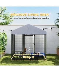 PawHut 5.9' x 4' x 6' Outdoor Dog Kennel with Rotating & Adjustable Bowls