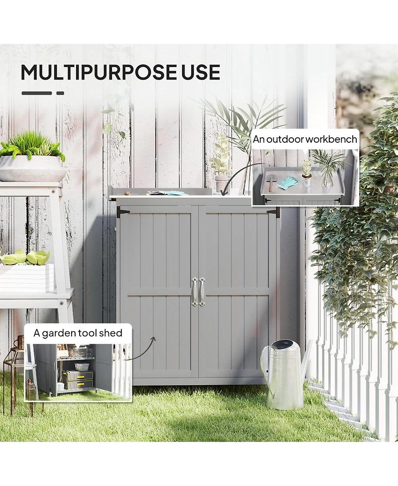 Outsunny Wood Storage Shed, Potting Shed w/Metal Tabletop, Natural
