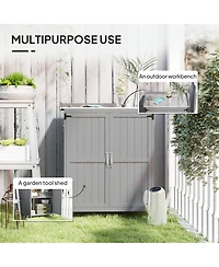 Outsunny Wood Storage Shed, Potting Shed w/Metal Tabletop, Natural