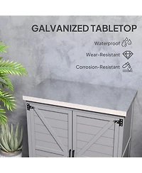 Outsunny Outdoor Storage Table, Wooden Tool Shed w/Shelves,